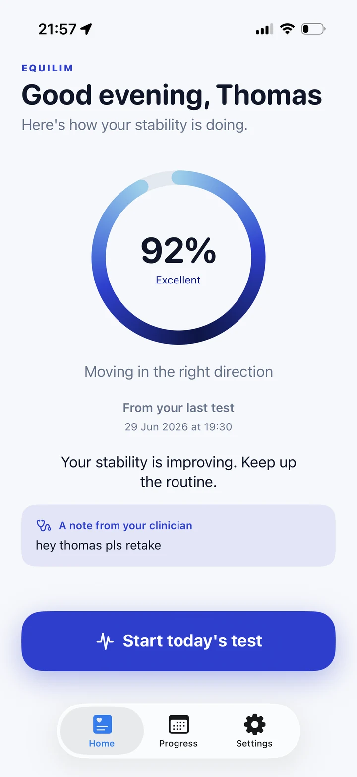 The retake request delivered on the patient Home screen